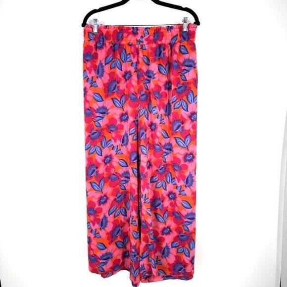NWT Rose + Olive Women's Floral High Waist Crop Wide Leg Pants Blue Pink Size 3X - Picture 2 of 14